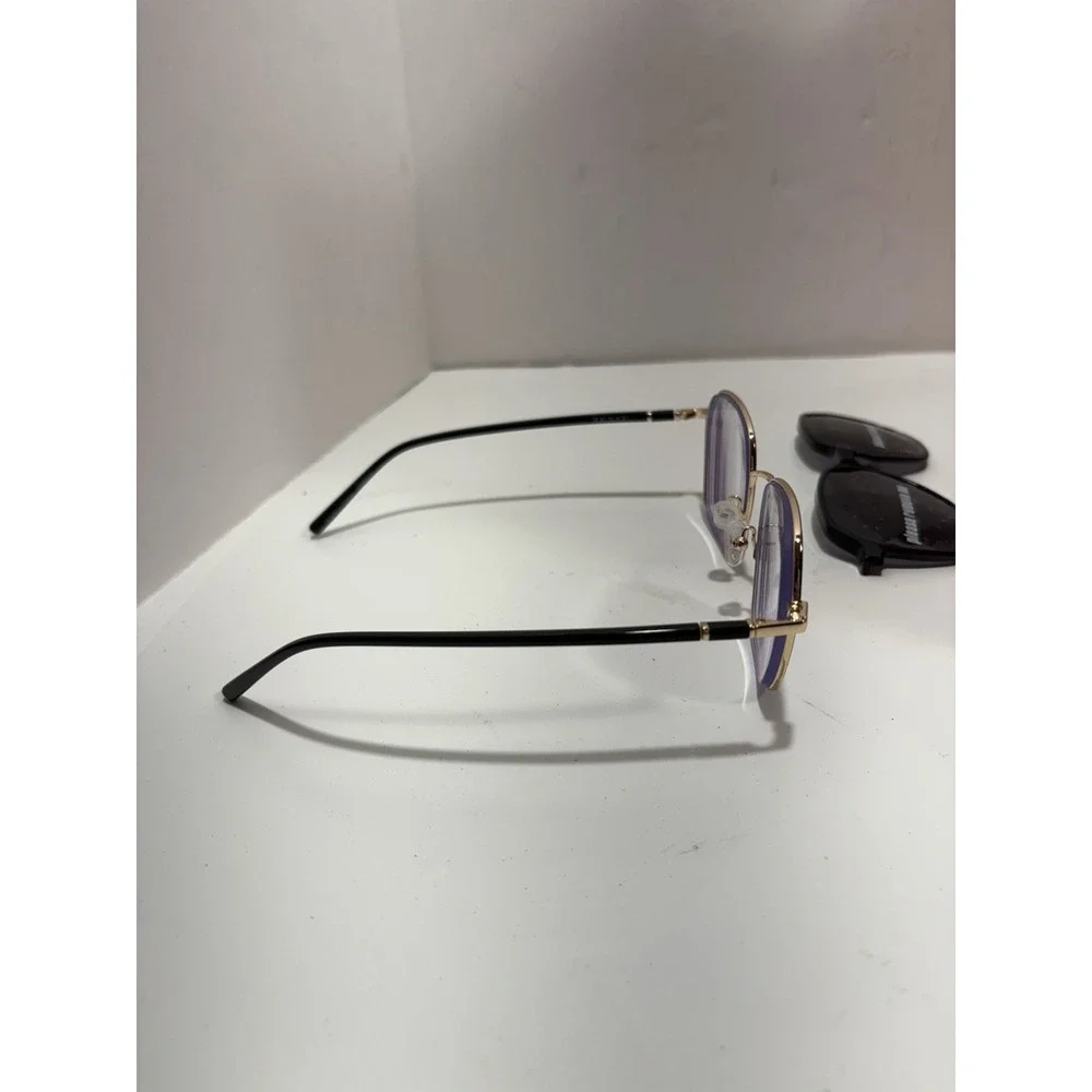 ZENNI Black & Gold Trim Metal Frames With Magnetic Sun Shades 5860921 Geometric